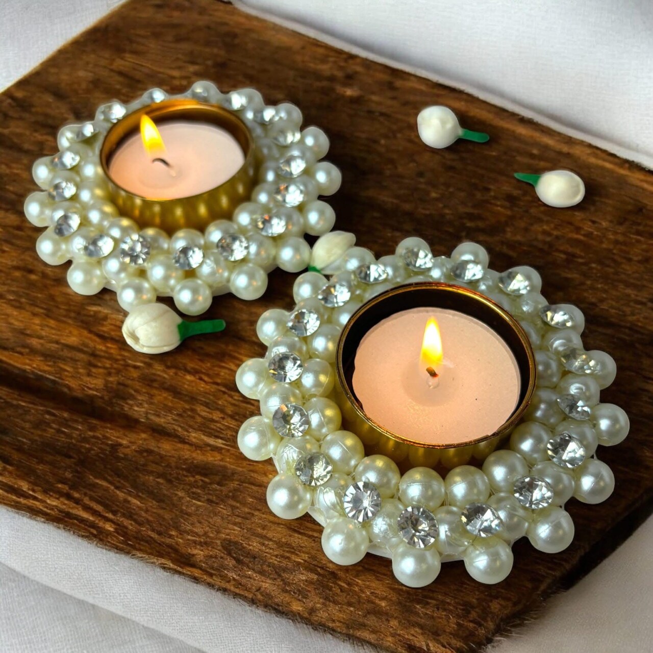 Pearl T-light Holder, Tealight Candle Holder Festival of Light Decorative for Diwali Christmas Thanksgiving Housewarming Gift Moti Candle Stand for Centerpiece Dining Table Home Decor